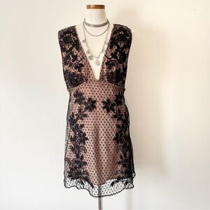 Femme Fatale Free People Sundown black lace mini dress NWT $250 size Medium
